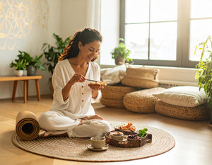 Plant Prana nut butter spread on toast after yoga in serene flat with an organic breakfast.