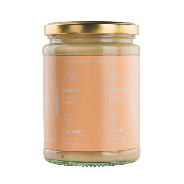 Organic Activated Cashew Butter 500g jar bio-activated process section by Plant Prana